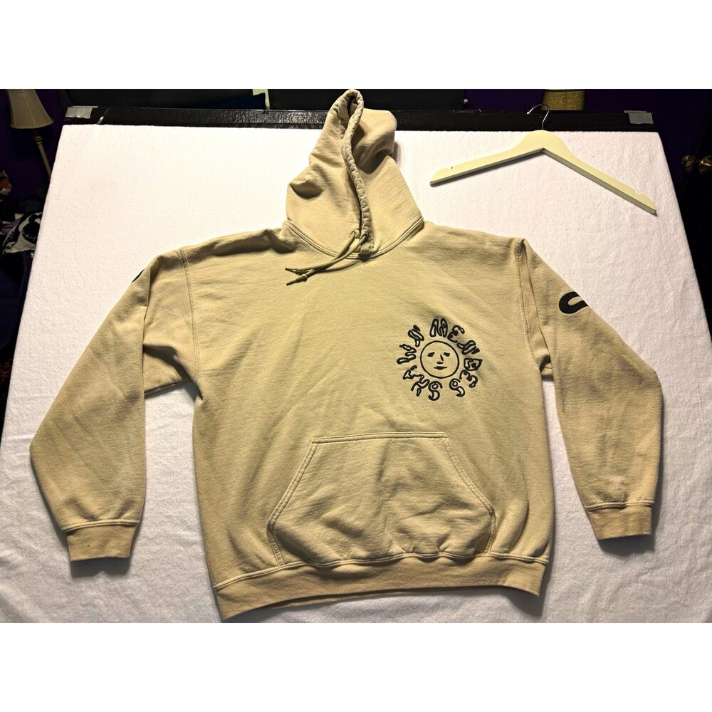 Shawn Mendes Beige Fleece Pullover Hoodie Graphic Print Pockets Size L